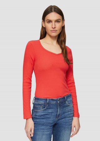 s.Oliver Feines Jersey-Longsleeve mit Rippstruktur - mohnrot