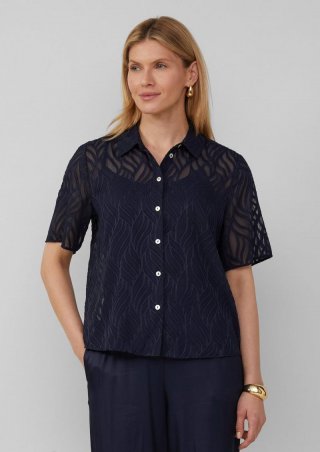 s.Oliver Semitransparente Bluse mit Strukturmuster - navy