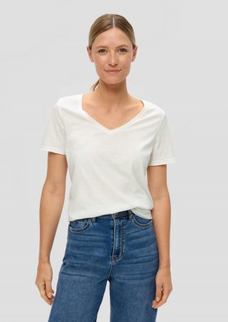 s.Oliver T-Shirt mit Flammgarnstruktur - creme