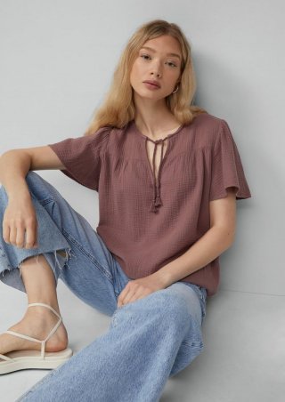 s.Oliver Musselin-Bluse mit Bindeband - aubergine