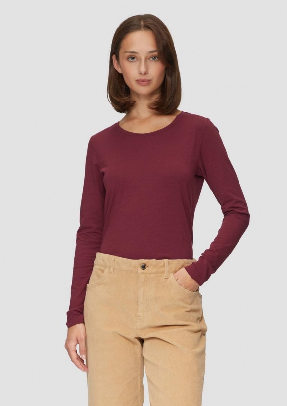 s.Oliver Longsleeve aus Baumwollstretch - rubinrot