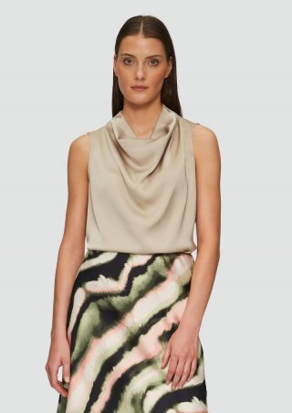 s.Oliver Blusentop aus strukturiertem Satin mit Wasserfallkragen - beige
