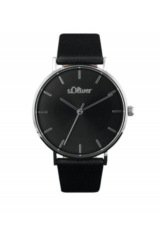 s.Oliver Edelstahluhr mit Lederarmband - schwarz