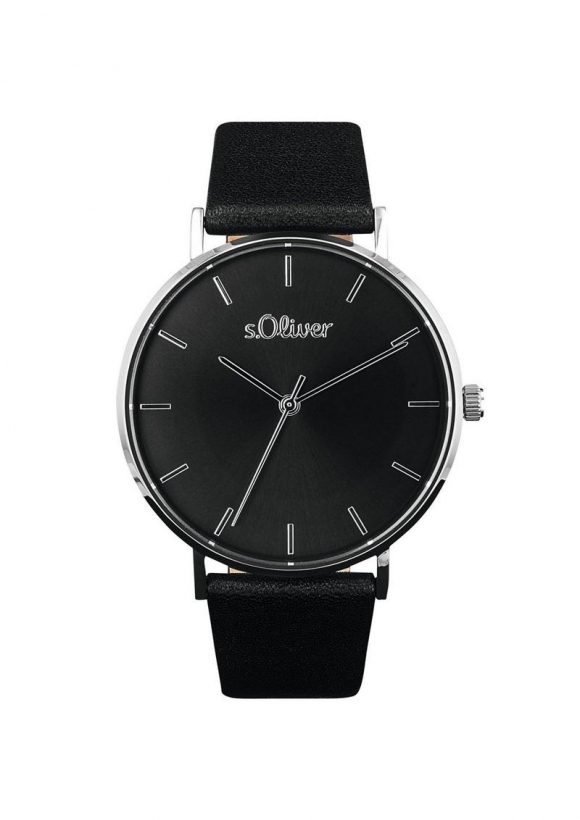 s.Oliver Edelstahluhr mit Lederarmband - schwarz