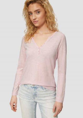 s.Oliver Langarmshirt mit Henley-Ausschnitt und Flammgarnstruktur - zartrosa