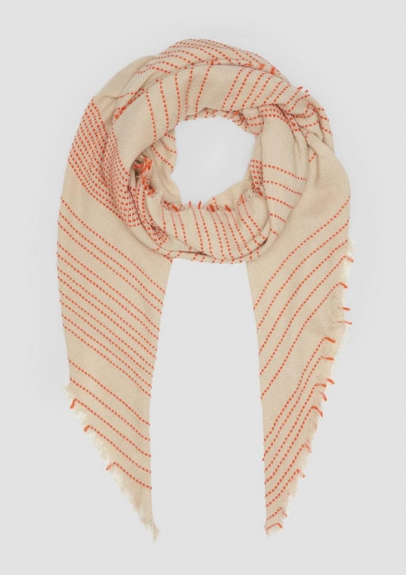 s.Oliver Gestreifter Schal mit Fransen - helles beige
