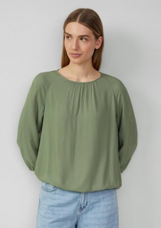 s.Oliver Strukturierte Viskose-Bluse mit Raff-Details - olivgrün