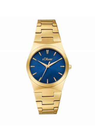 s.Oliver Goldene Edelstahl-Armbanduhr mit blauem Ziffernblatt - gold