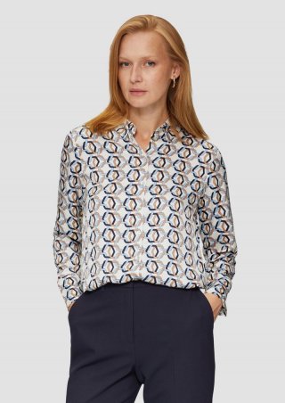 s.Oliver Satin-Bluse mit All-over-Print - ecru