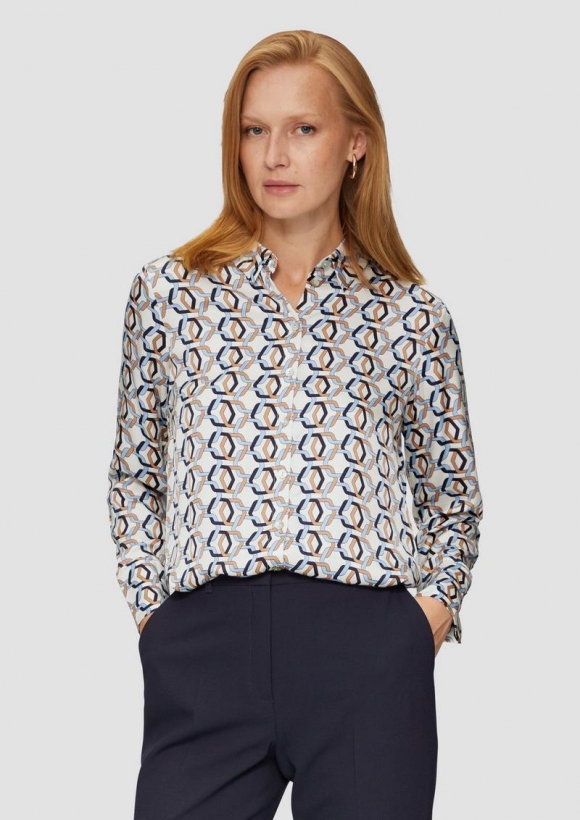 s.Oliver Satin-Bluse mit All-over-Print - ecru