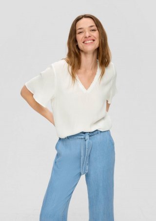 s.Oliver Viskosebluse mit V-Ausschnitt im Relaxed Fit - ecru