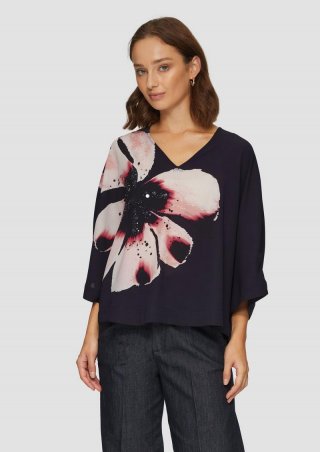 s.Oliver Verkürzte Crêpe-Bluse im Loose Fit mit Pailletten - navy