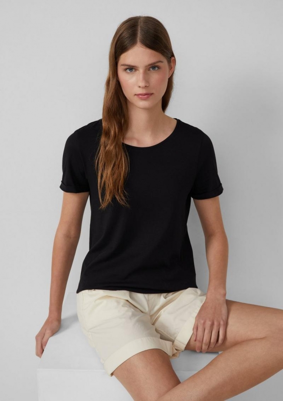 s.Oliver T-Shirt mit Ärmelumschlag - schwarz
