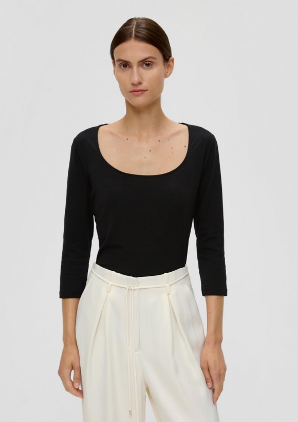 s.Oliver Longsleeve aus Baumwollstretch - schwarz