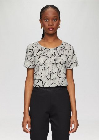 s.Oliver Fein gemusterte Bluse mit Raffungen - natur