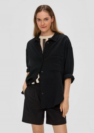 s.Oliver Musselinbluse im Oversized Fit - schwarz