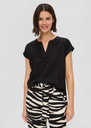 s.Oliver Blusenshirt aus Leinenmix - schwarz