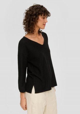 s.Oliver Feinstrickpullover aus Leinenmix mit U-Boot-Ausschnitt - schwarz