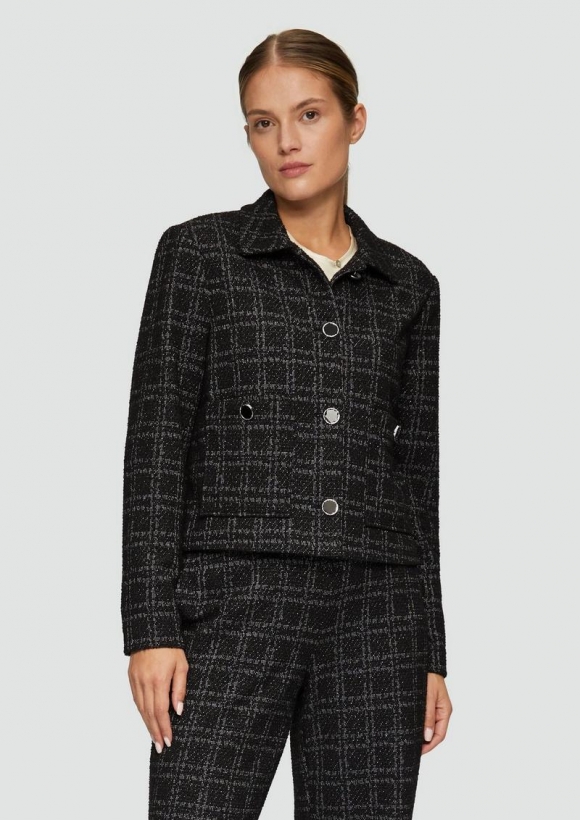 s.Oliver Bouclé-Jacke mit aufgesetzten Taschen - schwarz