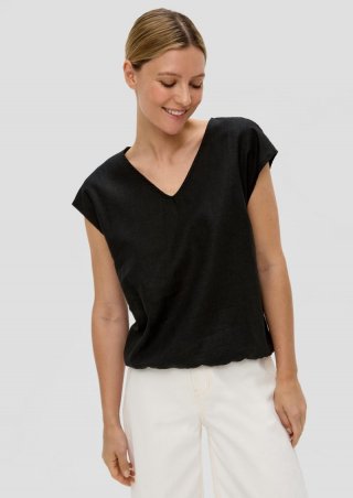 s.Oliver Baumwoll-Shirt im Fabricmix mit elastischem Bund - schwarz