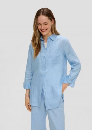 s.Oliver Lange Hemdbluse aus Leinen - himmelblau