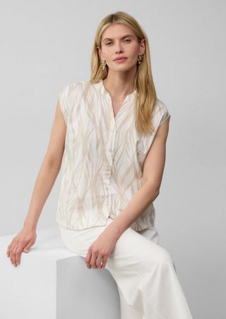 s.Oliver Ärmellose Popeline-Bluse mit All-over-Print - helles beige