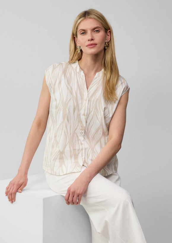 s.Oliver Ärmellose Popeline-Bluse mit All-over-Print - helles beige