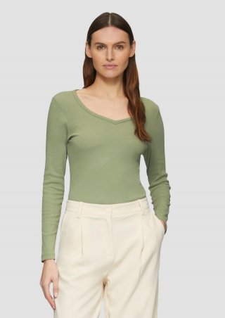 s.Oliver Feines Jersey-Longsleeve mit Rippstruktur - salbeigrün