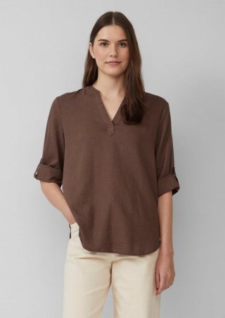 s.Oliver Bluse aus Leinenmix mit 3/4-Ärmeln - mokka