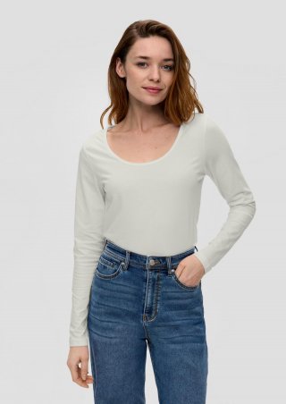 s.Oliver Langarmshirt mit tiefem Rundhalsausschnitt - creme