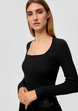 s.Oliver Gerippter Strickpullover aus Viskosemix - schwarz