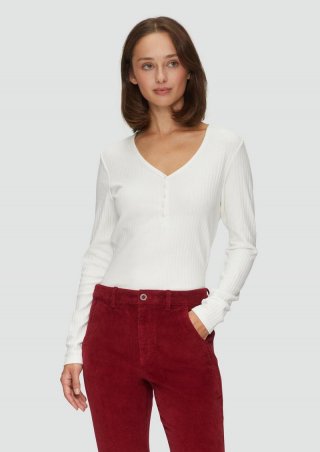 s.Oliver Stretchiges Longsleeve mit Henleyausschnitt - creme