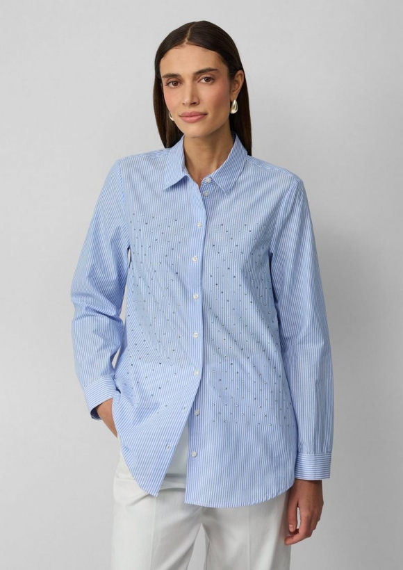 s.Oliver Gestreifte Hemdbluse mit Strasssteinen - arktisblau