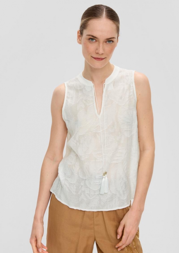 s.Oliver Blusenshirt im Leaf-Design mit Tunika-Ausschnitt - ecru