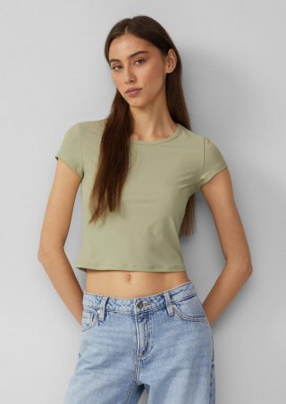 s.Oliver Verkürztes Rippshirt | QS x Vanessa Mai - helles olivgrün