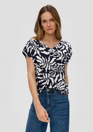 s.Oliver Viskosebluse mit V-Ausschnitt - navy