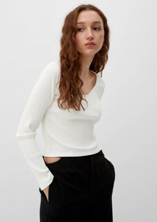 s.Oliver Longsleeve mit Rippstruktur - ecru
