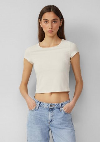 s.Oliver Verkürztes Rippshirt | QS x Vanessa Mai - creme