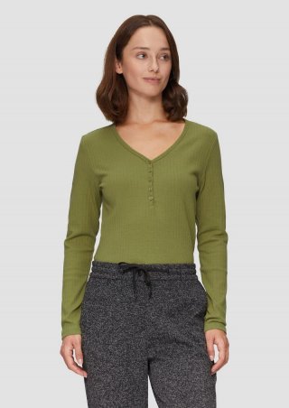 s.Oliver Stretchiges Longsleeve mit Henleyausschnitt - guacamole