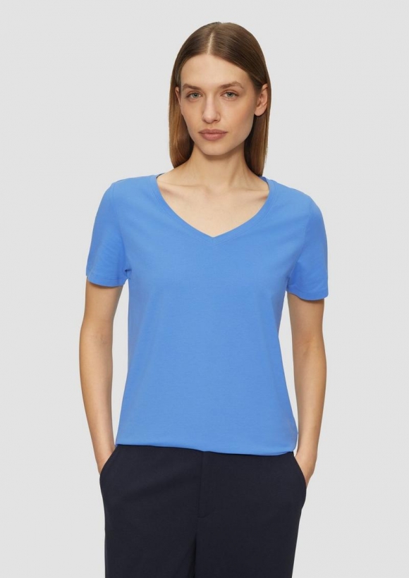 s.Oliver T-Shirt mit V-Ausschnitt - royalblau