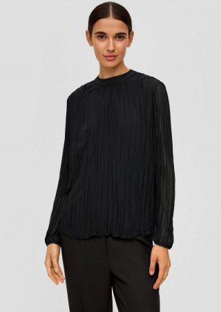 s.Oliver Gemusterte Chiffonbluse mit Stehkragen - schwarz