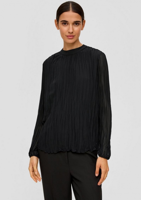 s.Oliver Gemusterte Chiffonbluse mit Stehkragen - schwarz