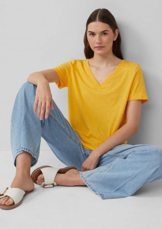s.Oliver T-Shirt aus Flammgarn mit V-Ausschnitt - zitrone