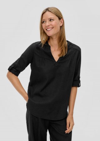 s.Oliver Leinenbluse mit 3/4-Arm und Tunika-Ausschnitt - schwarz