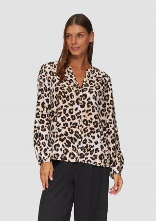s.Oliver Viskose-Bluse mit Raffdetails und All-over-Print - ecru