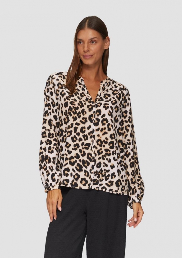 s.Oliver Viskose-Bluse mit Raffdetails und All-over-Print - ecru