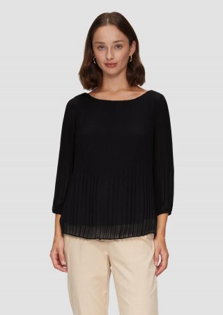s.Oliver Plisseebluse mit 3/4-Arm - schwarz