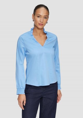 s.Oliver Bluse mit gerüschtem Kragen und gesmokten Bündchen - himmelblau