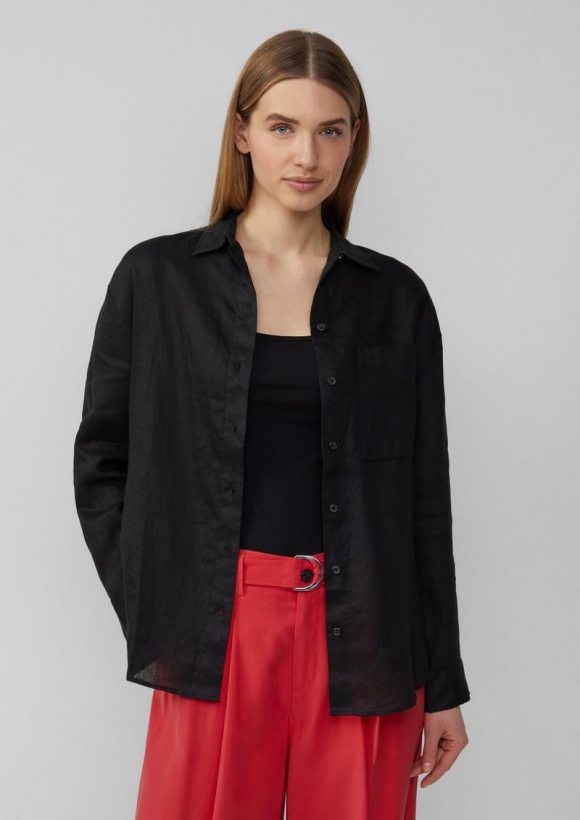 s.Oliver Bluse aus reinem Leinen mit Brusttasche - schwarz
