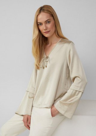 s.Oliver Satinbluse mit Volantärmeln und Bindedetail - beige
